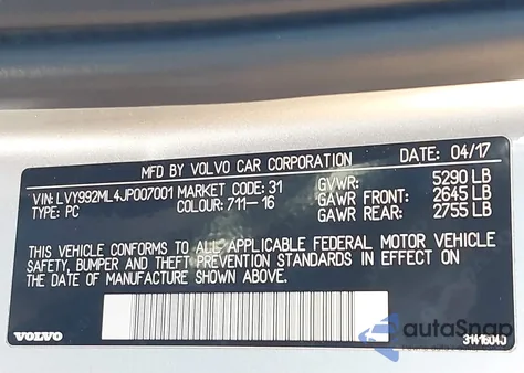 2018 Volvo S90 T6 Inscription z USA, uszkodzony, nr VIN LVY992ML4JP007001